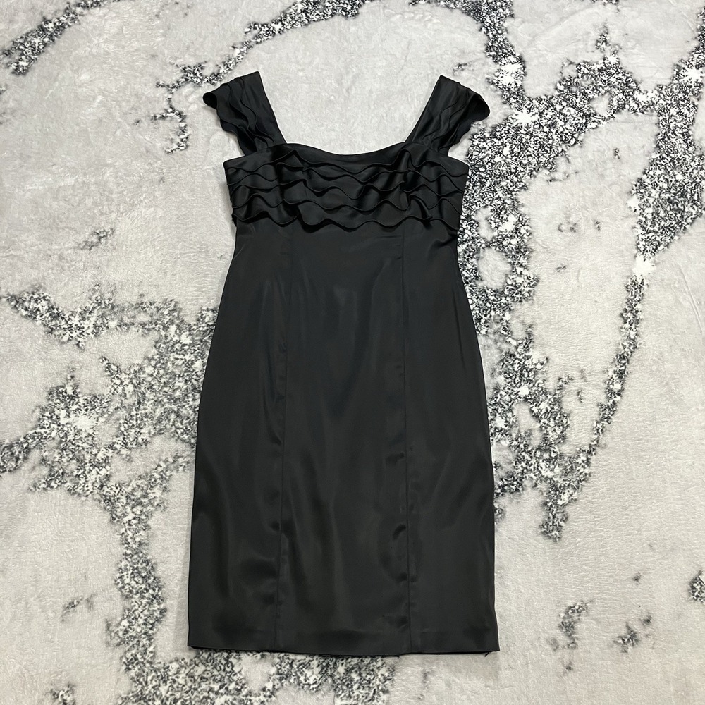 Jones New York Black Cocktail Dress Petite 6P Ruffle Neck‎ Formal NWT